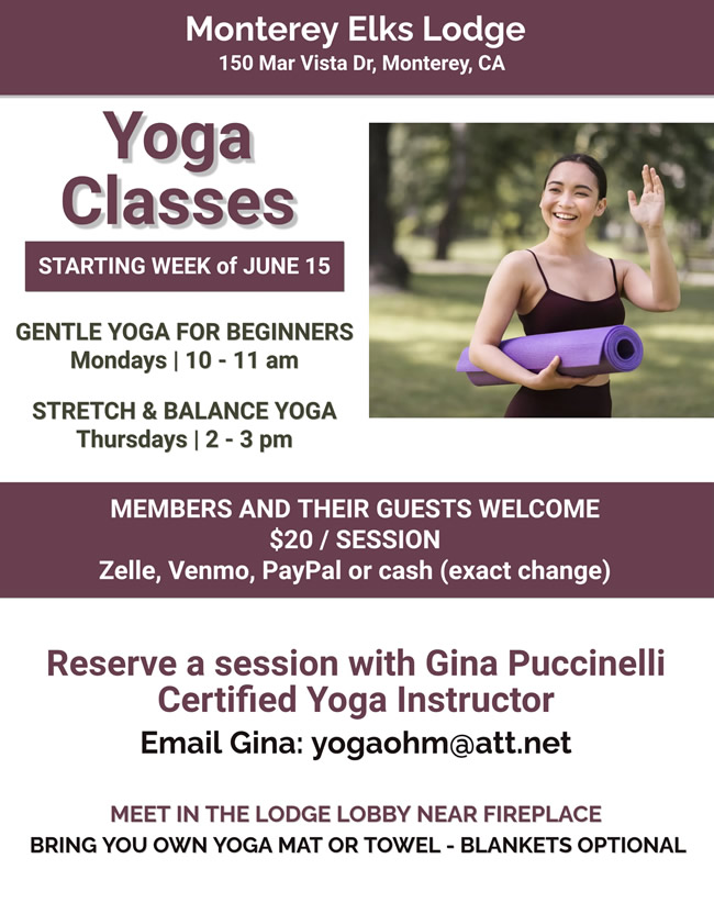 yoga class at elk lodge pacific grove ca